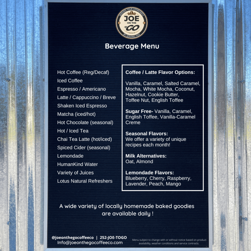 Joe on the Go Menu